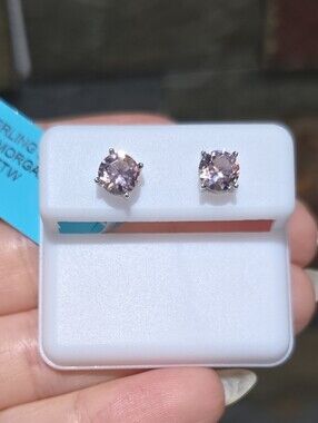 925 Sterling Silver 1.56ct Morganite Pink Stud Earrings 6mm